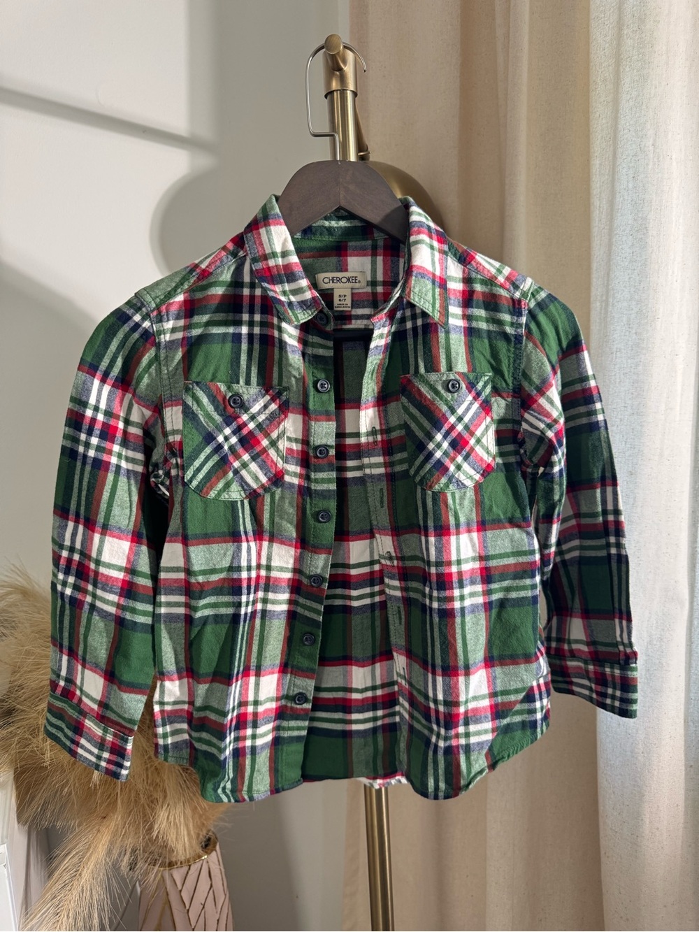 Cherokee Green Plaid Button-Down Shirt for Kids - Picture 1 of 4